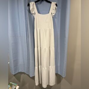 Beautiful Long White Ruffled Dress - Size Medium